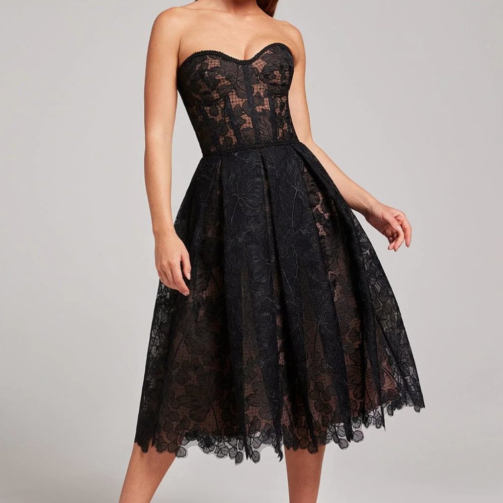 NWT Nadine Merabi OLIVIA Black Dress, Black Midi Dress, A Line Black Dress, M